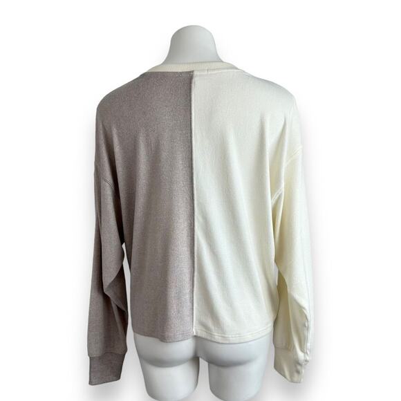Z Supply Sweatshirt Esme Color Block Long Sleeve Top Bone Taupe Brushed Jersey L - Picture 4 of 13